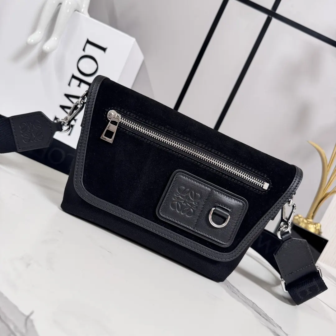 Loewe Style Black Canvas Messenger Bag Lookbook Reference image 1
