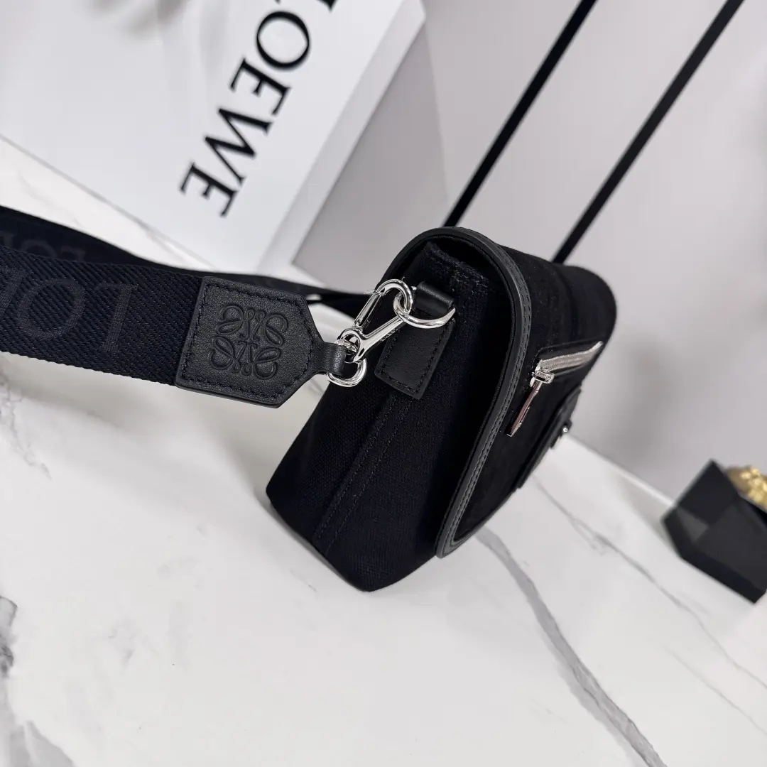 Loewe Style Black Canvas Messenger Bag Lookbook Reference image 2