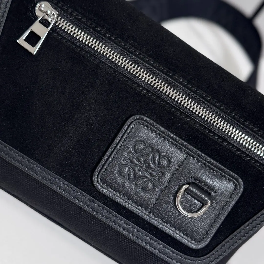 Loewe Style Black Canvas Messenger Bag Lookbook Reference image 5
