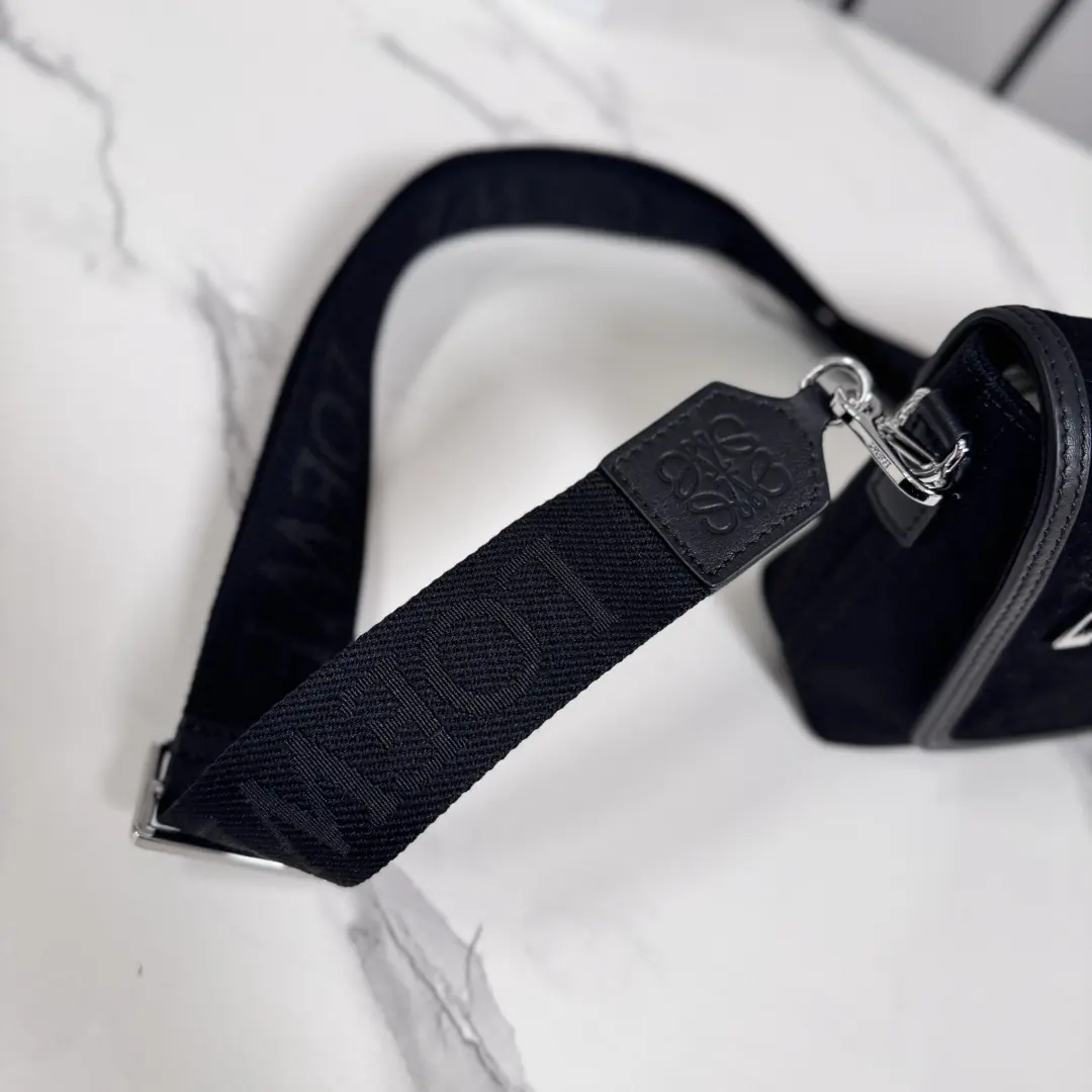 Loewe Style Black Canvas Messenger Bag Lookbook Reference image 6