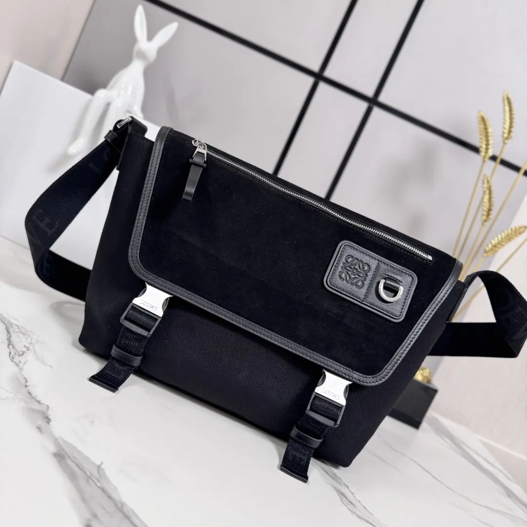 Loewe Style Black Canvas Messenger Bag Lookbook Reference image 1