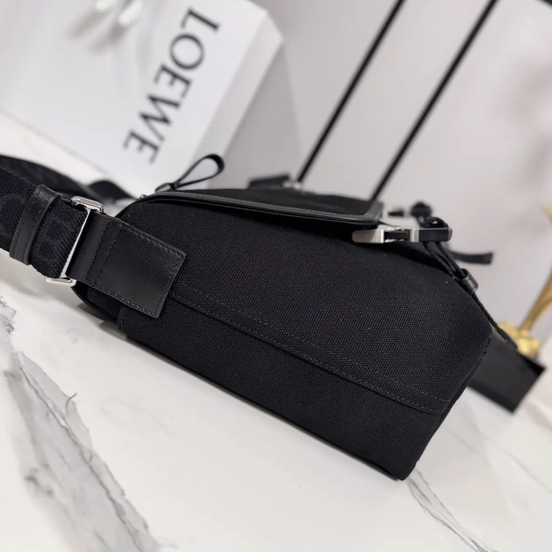 Loewe Style Black Canvas Messenger Bag Lookbook Reference image 2