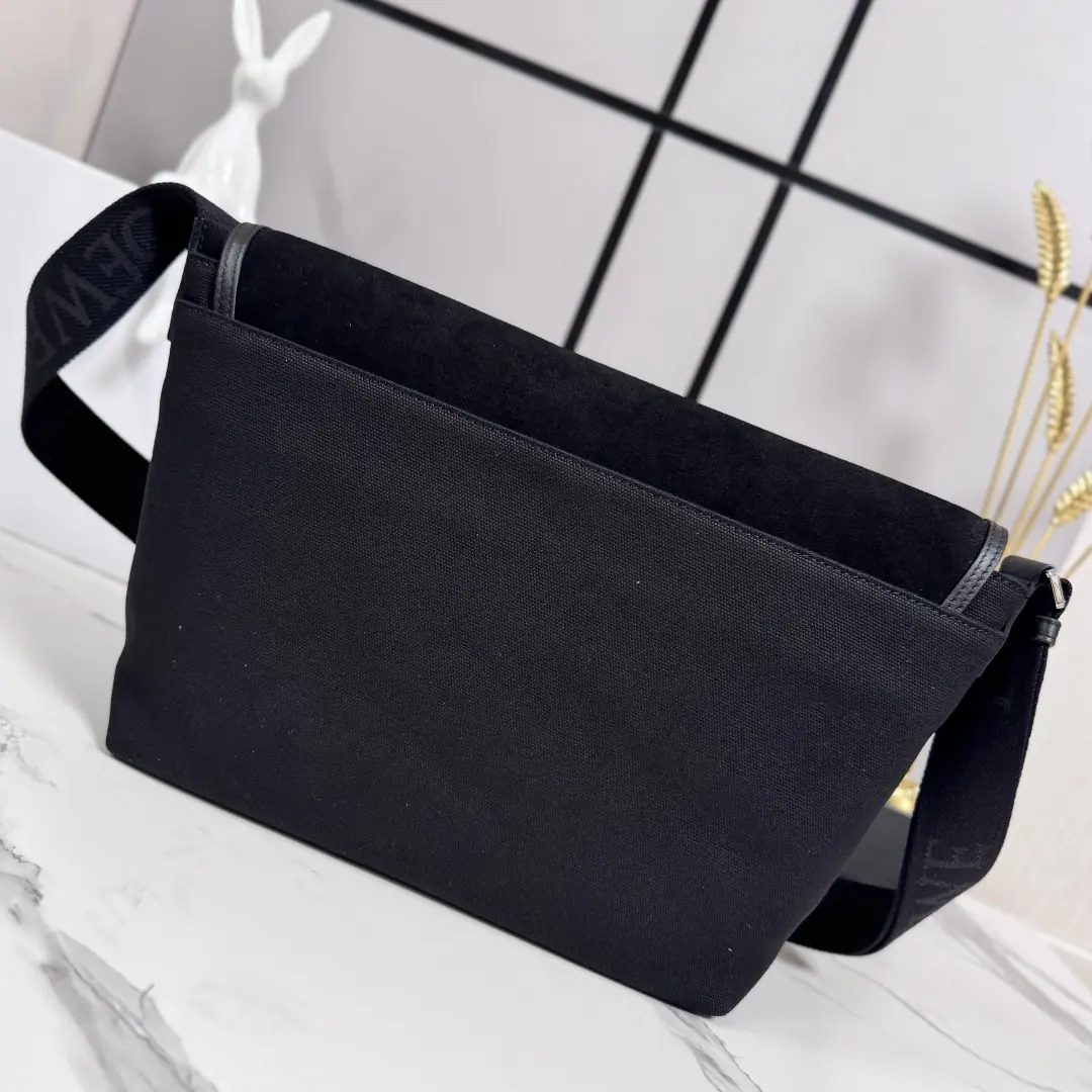 Loewe Style Black Canvas Messenger Bag Lookbook Reference image 3