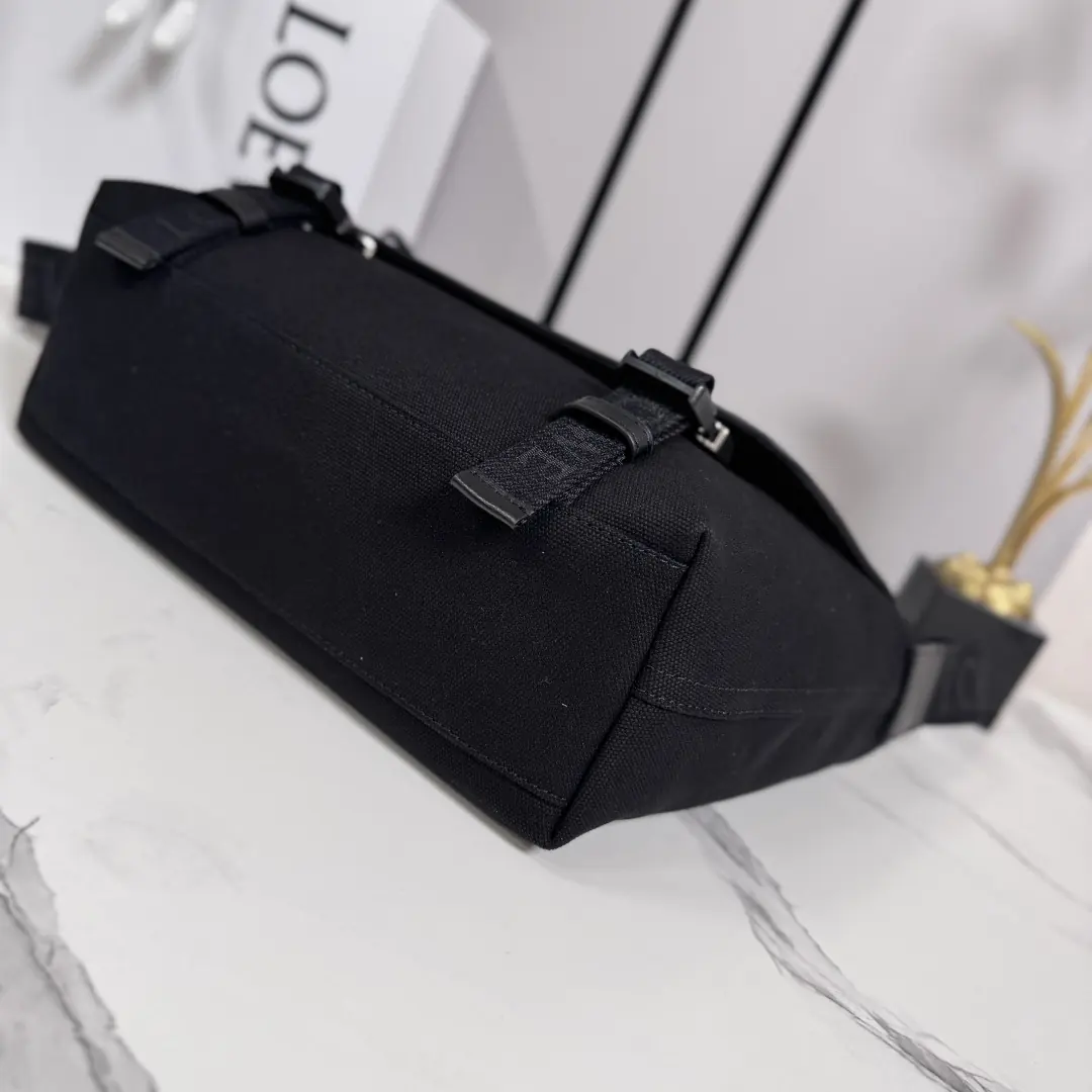Loewe Style Black Canvas Messenger Bag Lookbook Reference image 4