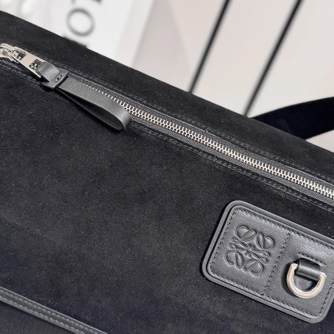 Loewe Style Black Canvas Messenger Bag Lookbook Reference image 5