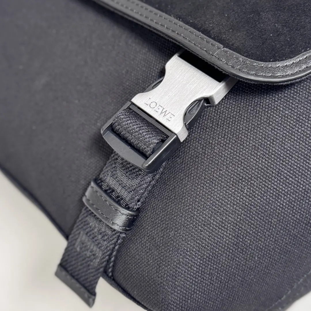 Loewe Style Black Canvas Messenger Bag Lookbook Reference image 6