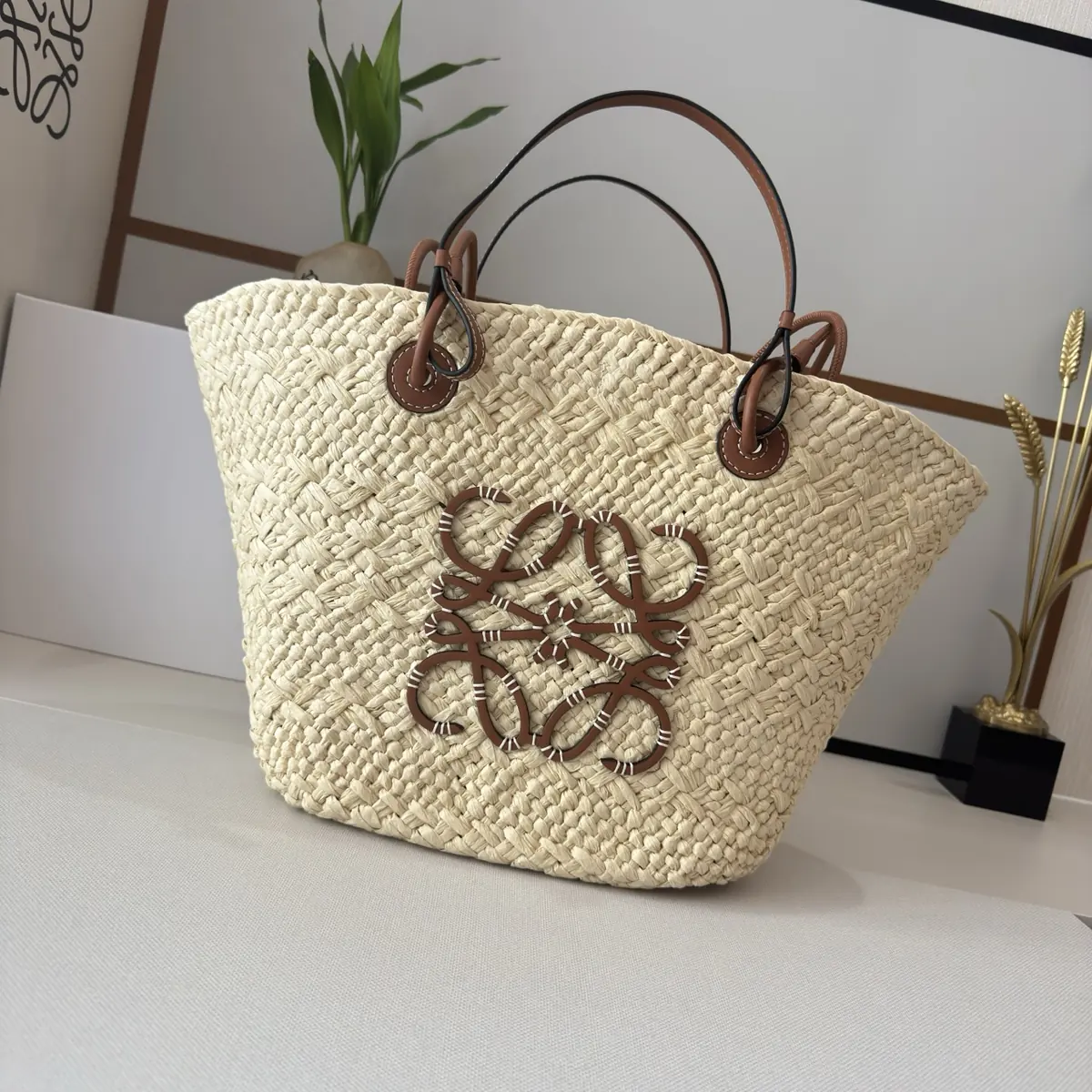 Loewe Style Brown Leather Top Handle Bag Lookbook Reference image 1