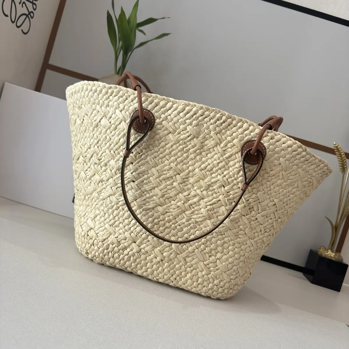 Loewe Style Brown Leather Top Handle Bag Lookbook Reference image 3