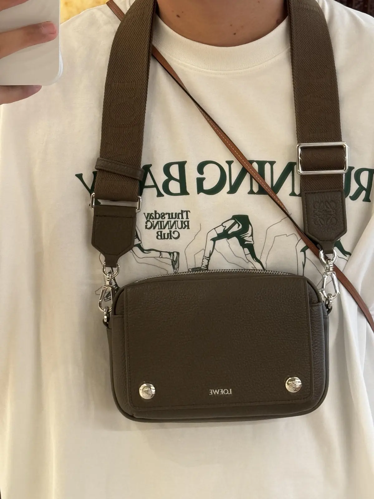 Loewe Style Green Leather Messenger Bag Lookbook Reference image 4