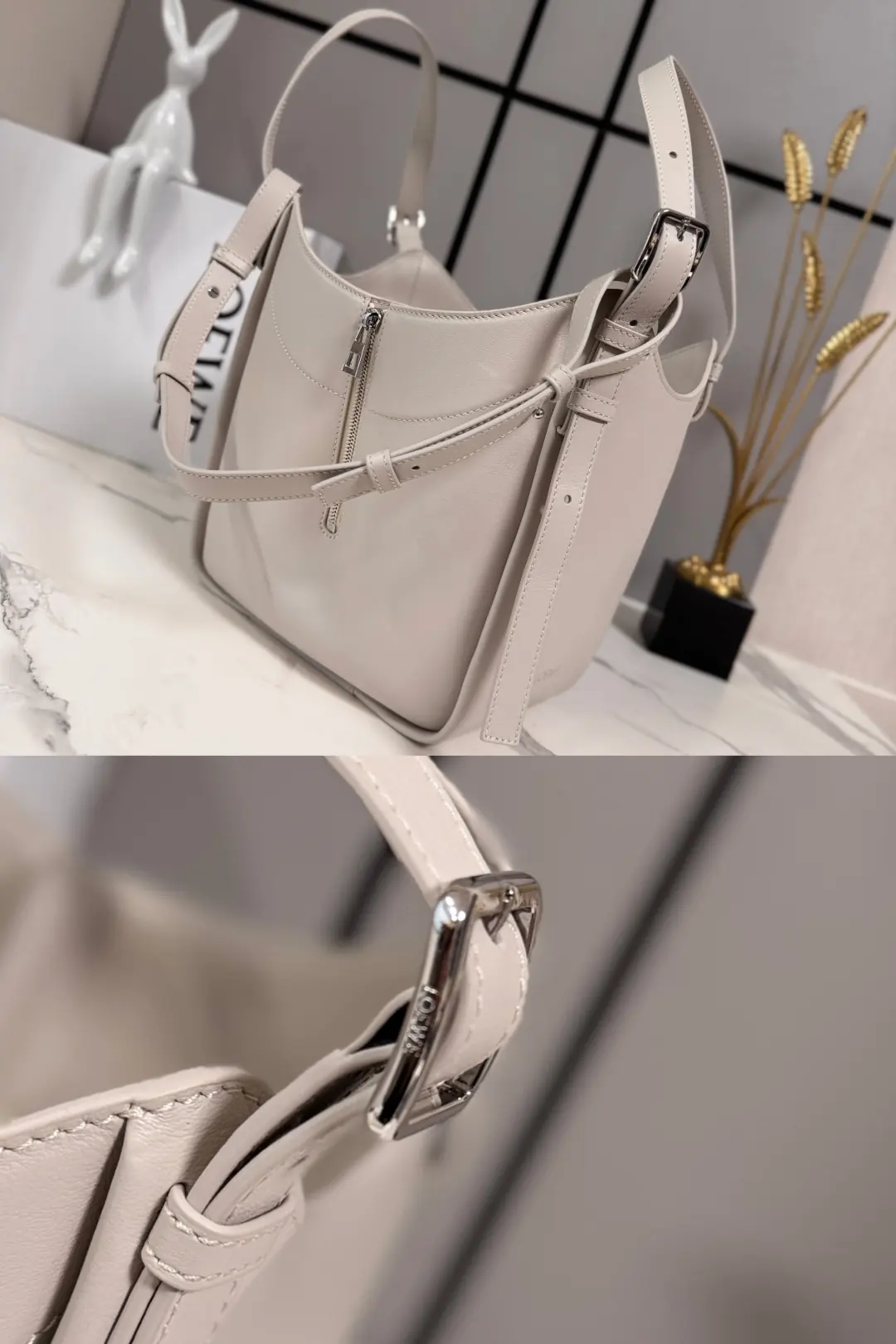 Loewe Style Grey Leather Shoulder Bag Lookbook Reference image 5