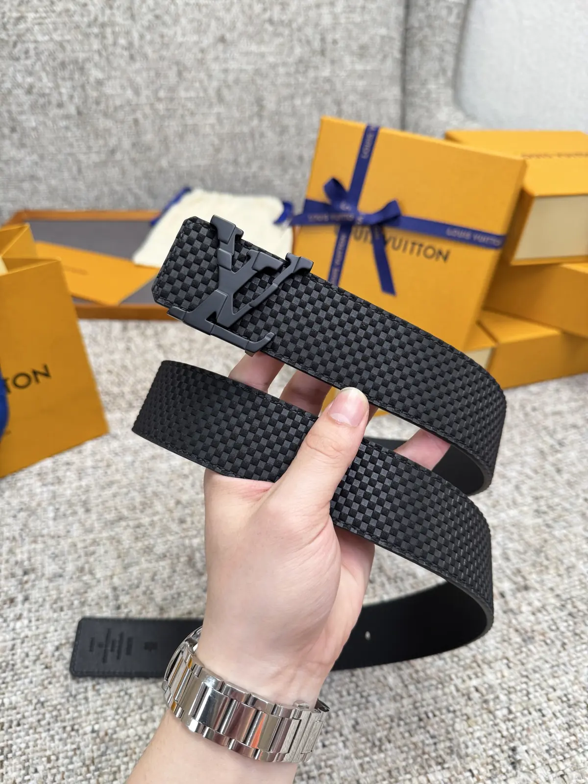 LV Style Beige Leather Men's Belt Lookbook Reference image 2