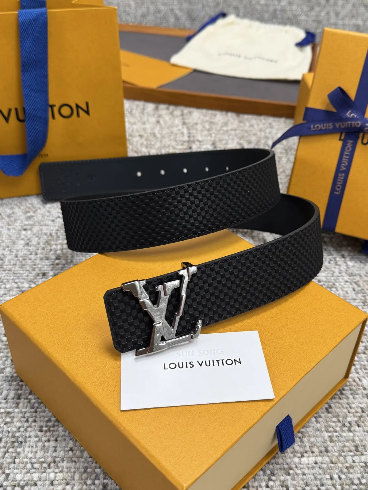 LV Style Beige Leather Men's Belt Lookbook Reference image 1