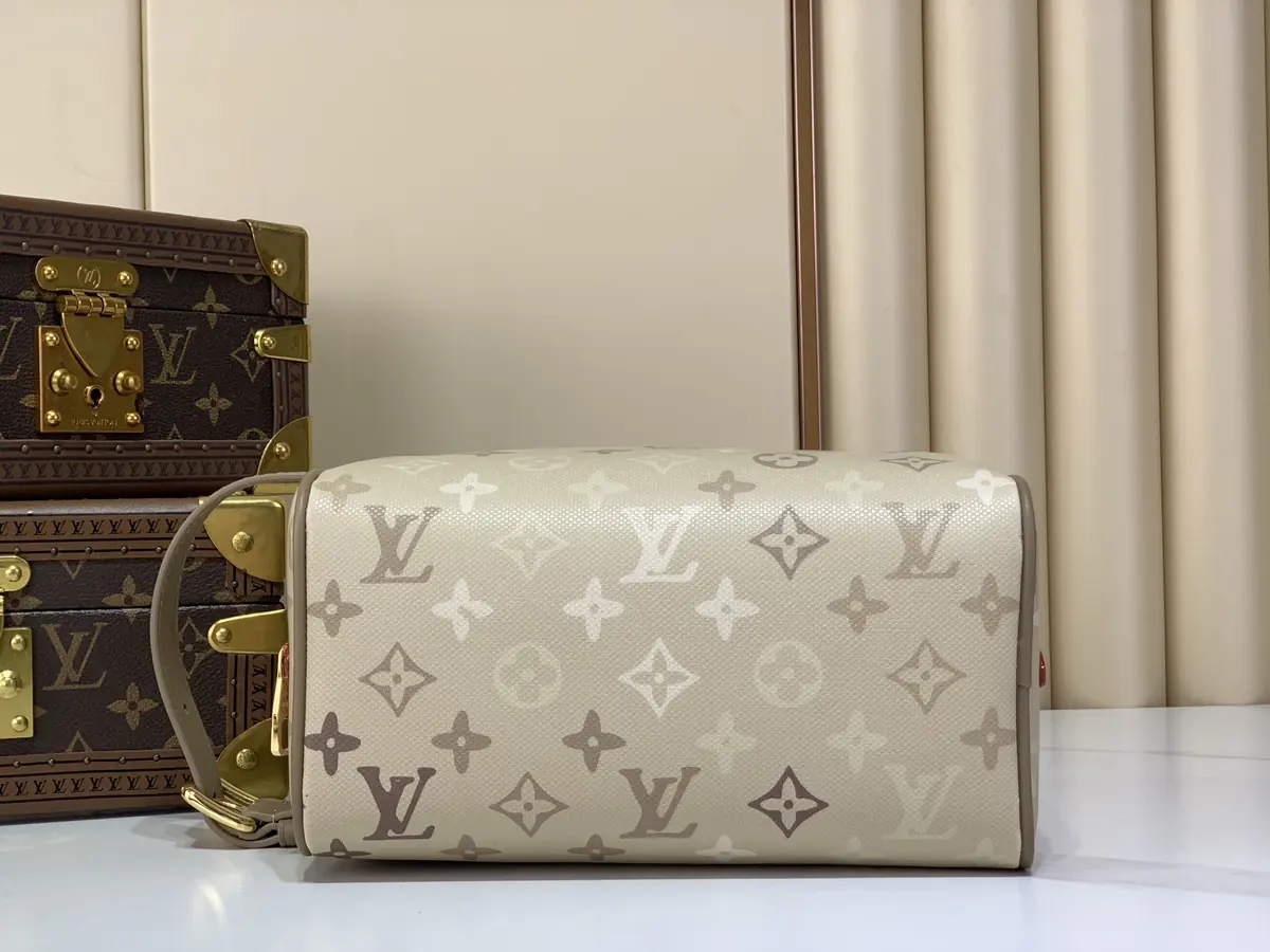 LV Style Beige Leather Toiletry Bag Lookbook Reference image 4