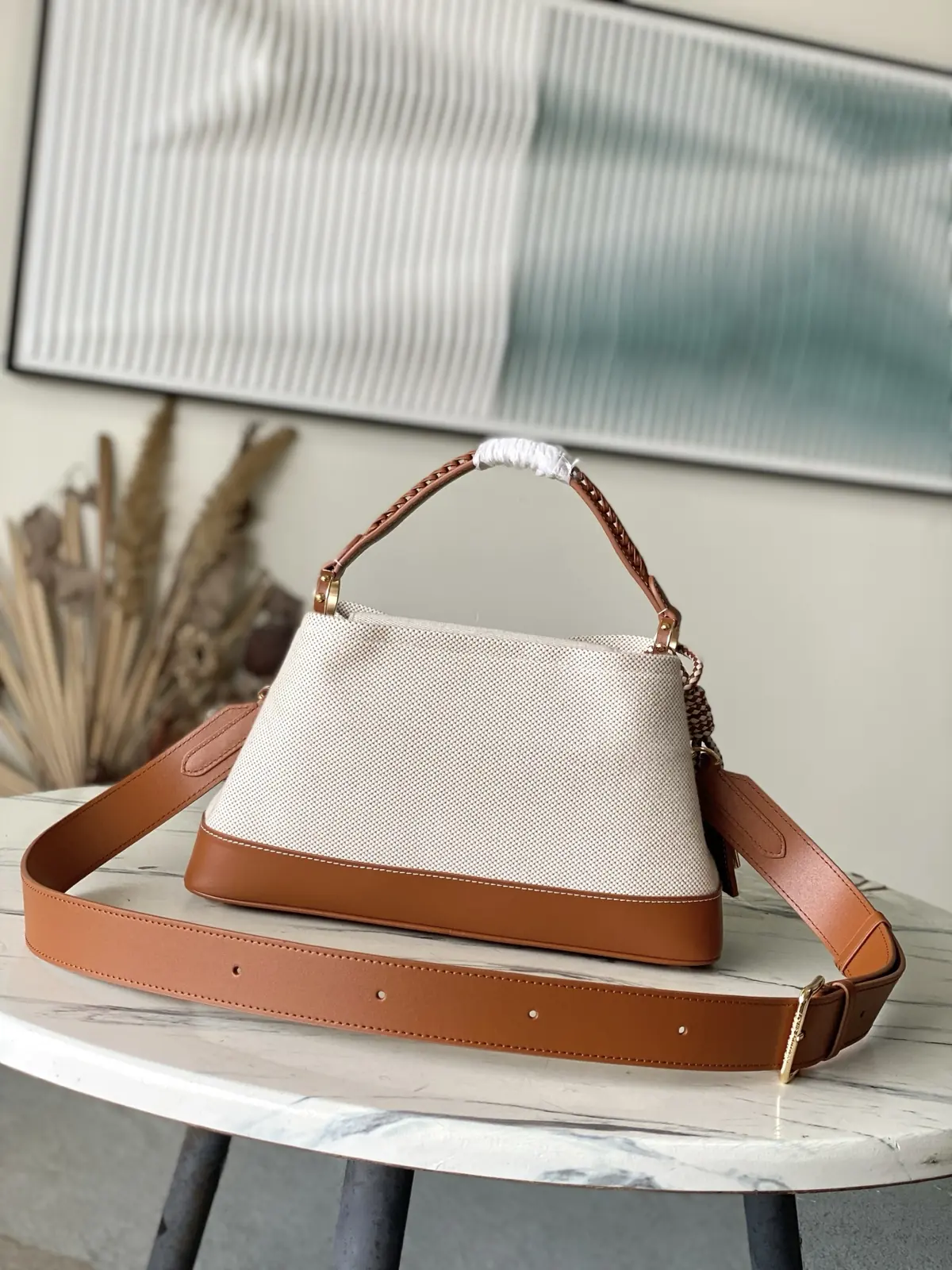 LV Style Beige Leather Top Handle Bag style reference detail image 3 from source 787676