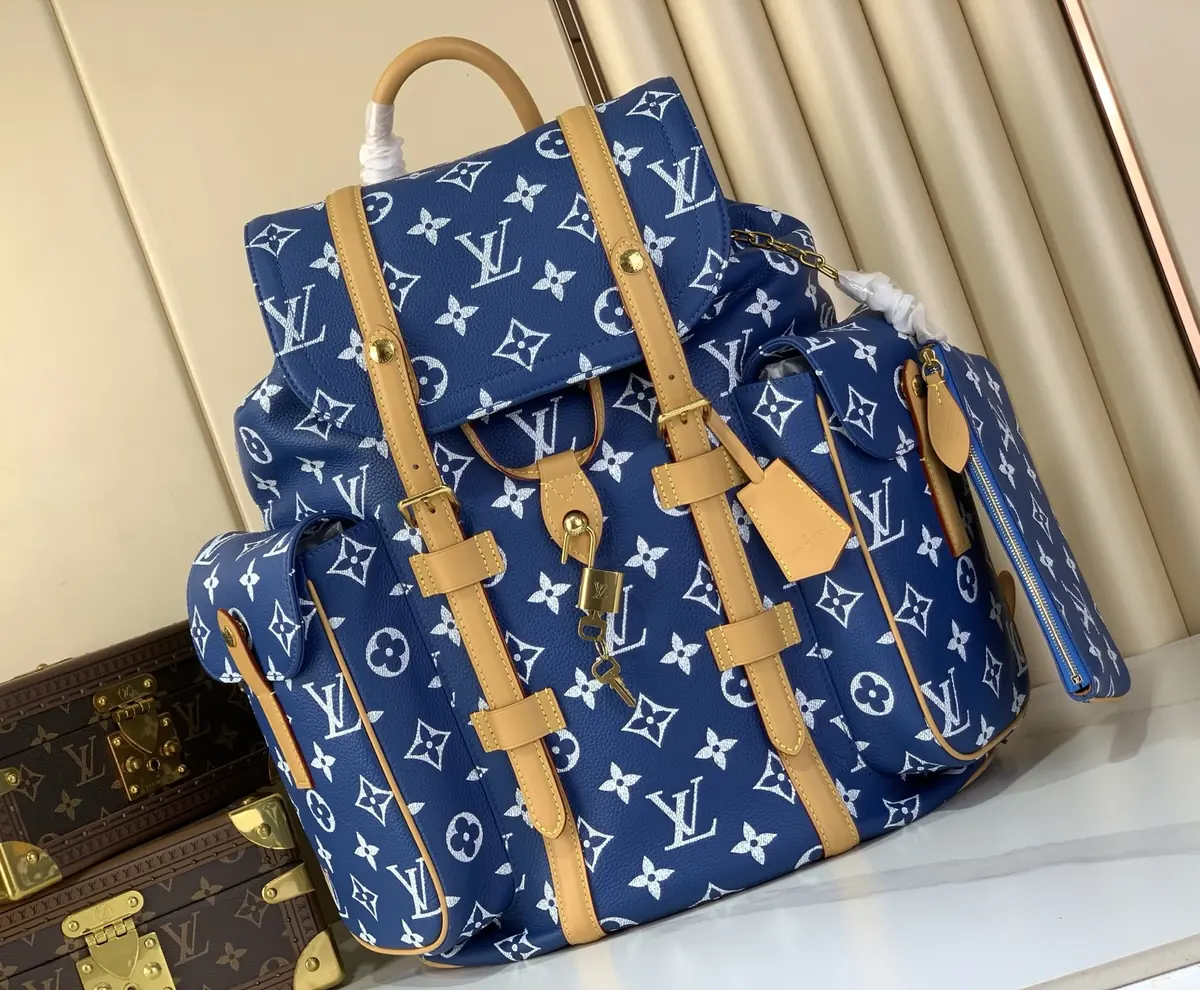 LV Style Blue Leather Backpack Lookbook Reference image 1