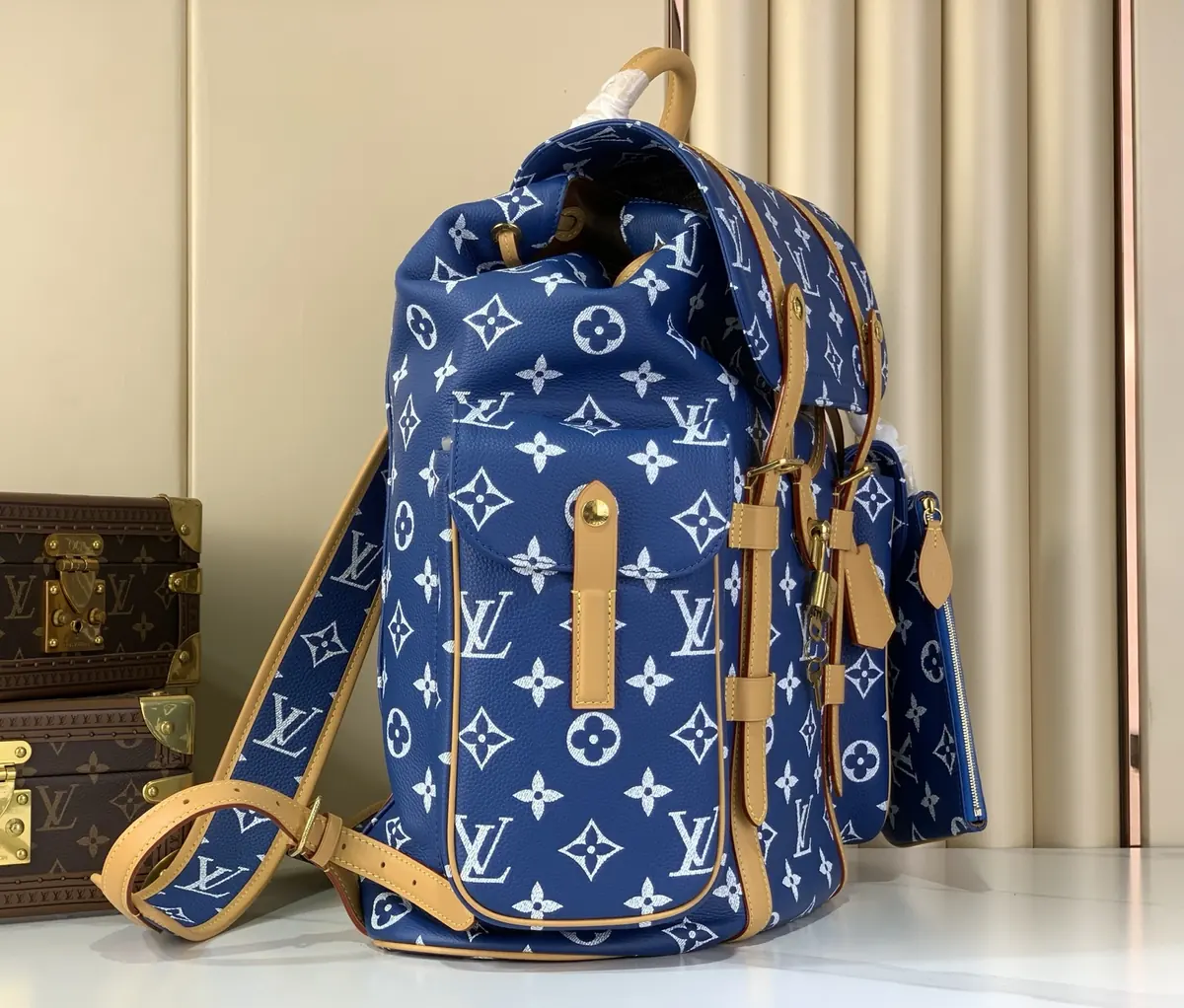 LV Style Blue Leather Backpack Lookbook Reference image 2