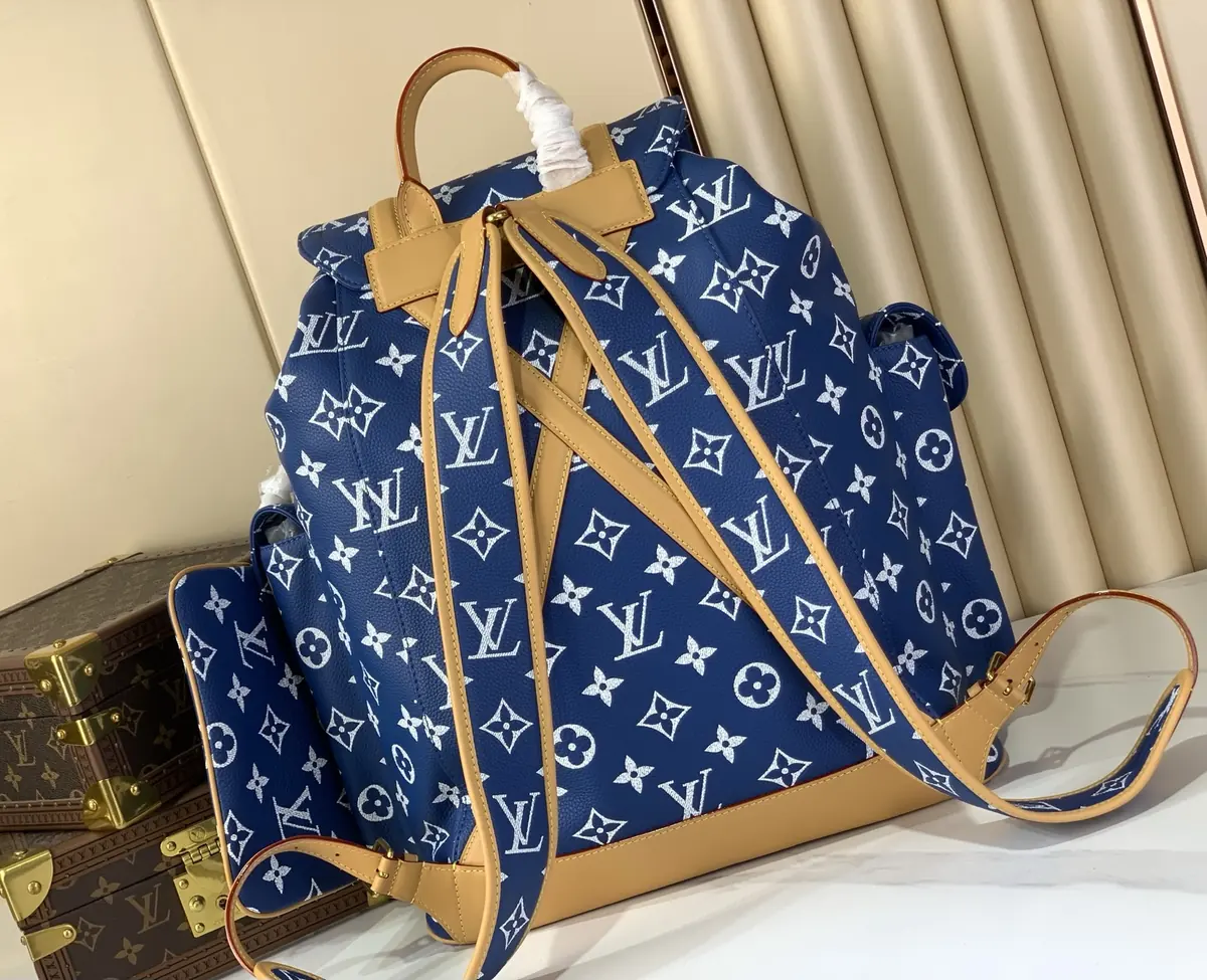 LV Style Blue Leather Backpack Lookbook Reference image 3