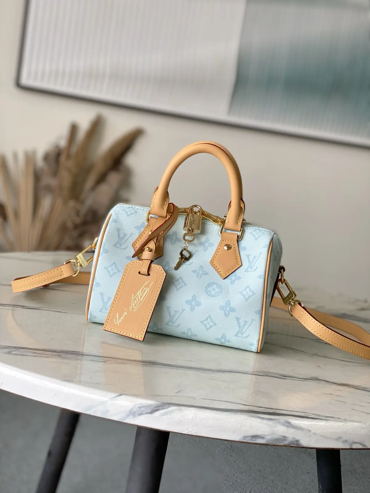 LV Style Blue Leather Top Handle Bag Lookbook Reference image 1