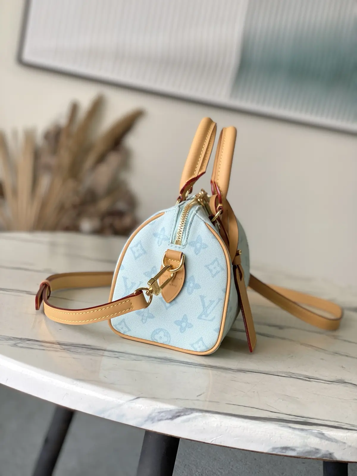 LV Style Blue Leather Top Handle Bag Lookbook Reference image 2