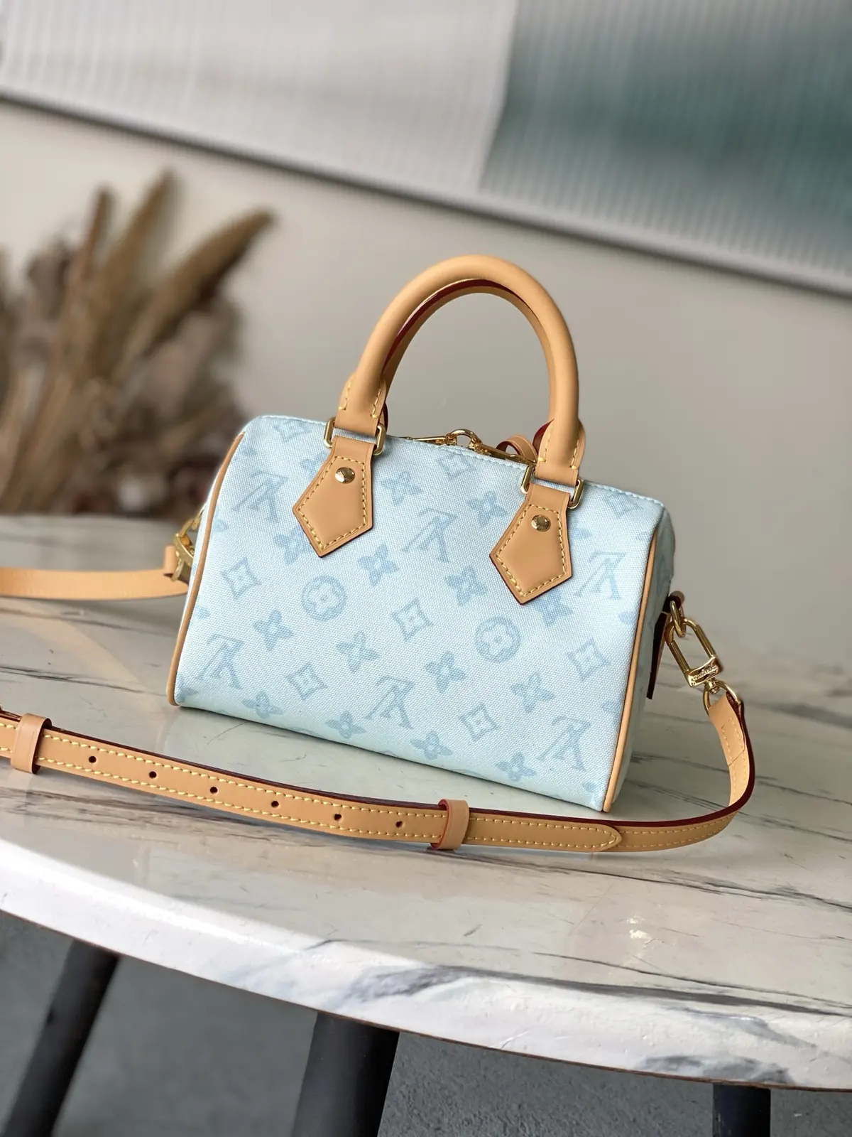 LV Style Blue Leather Top Handle Bag Lookbook Reference image 3