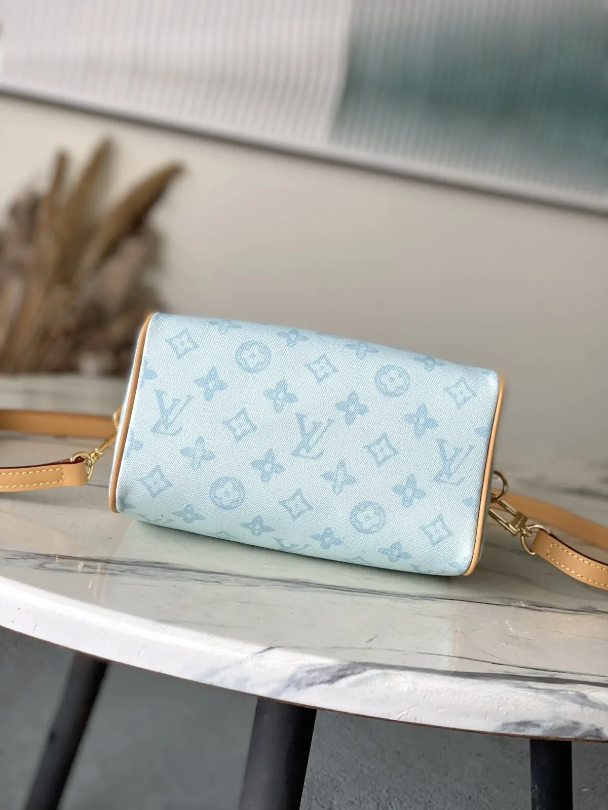 LV Style Blue Leather Top Handle Bag Lookbook Reference image 4