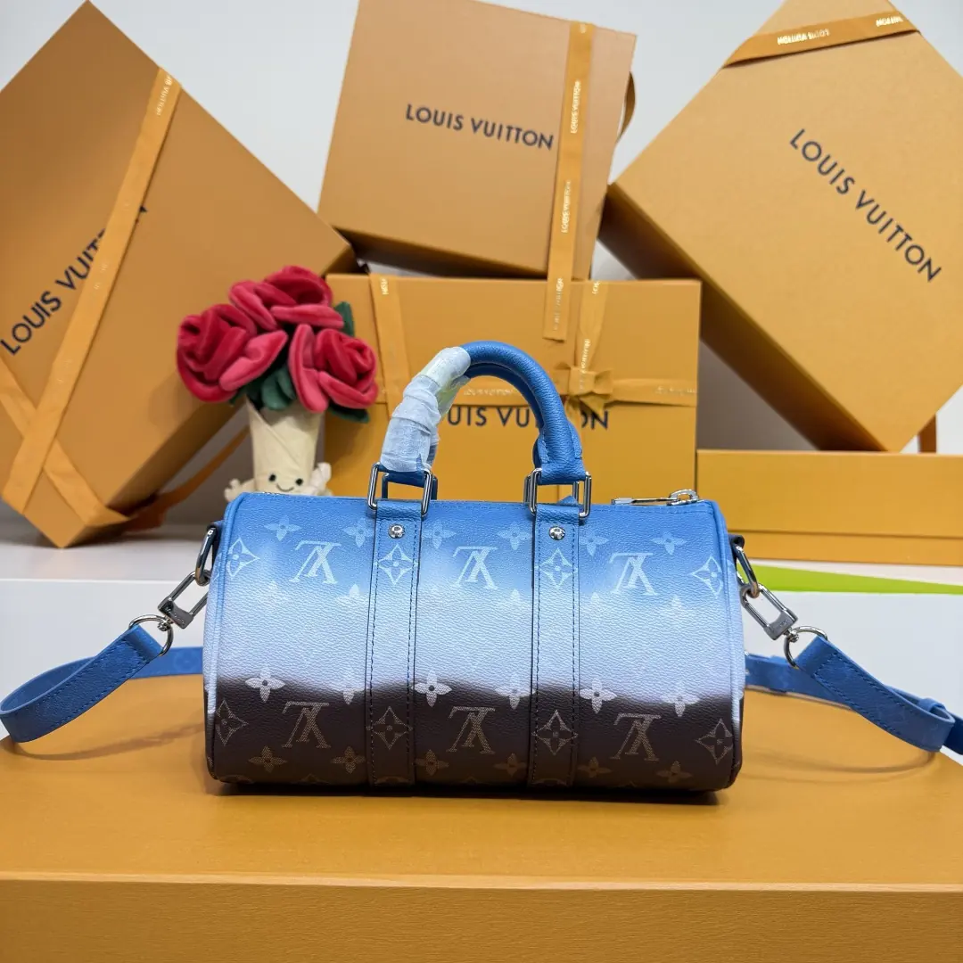 LV Style Blue Leather Travel Bag Lookbook Reference image 3