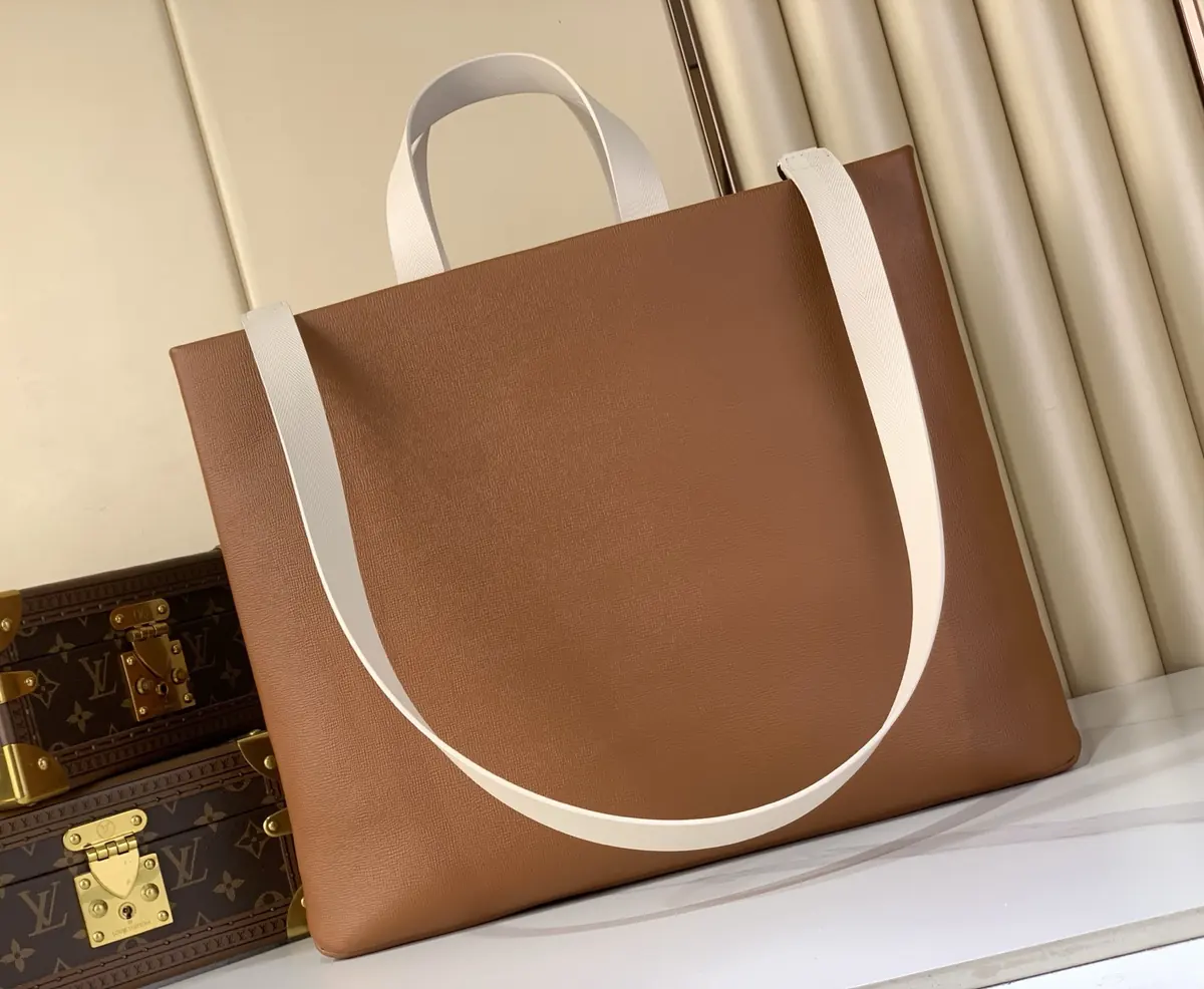 LV Style Brown Leather Tote Bag Lookbook Reference image 3