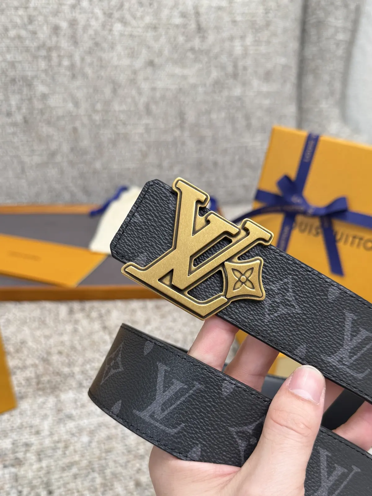 LV Style Gold Leather Men's Belt Lookbook Reference image 3