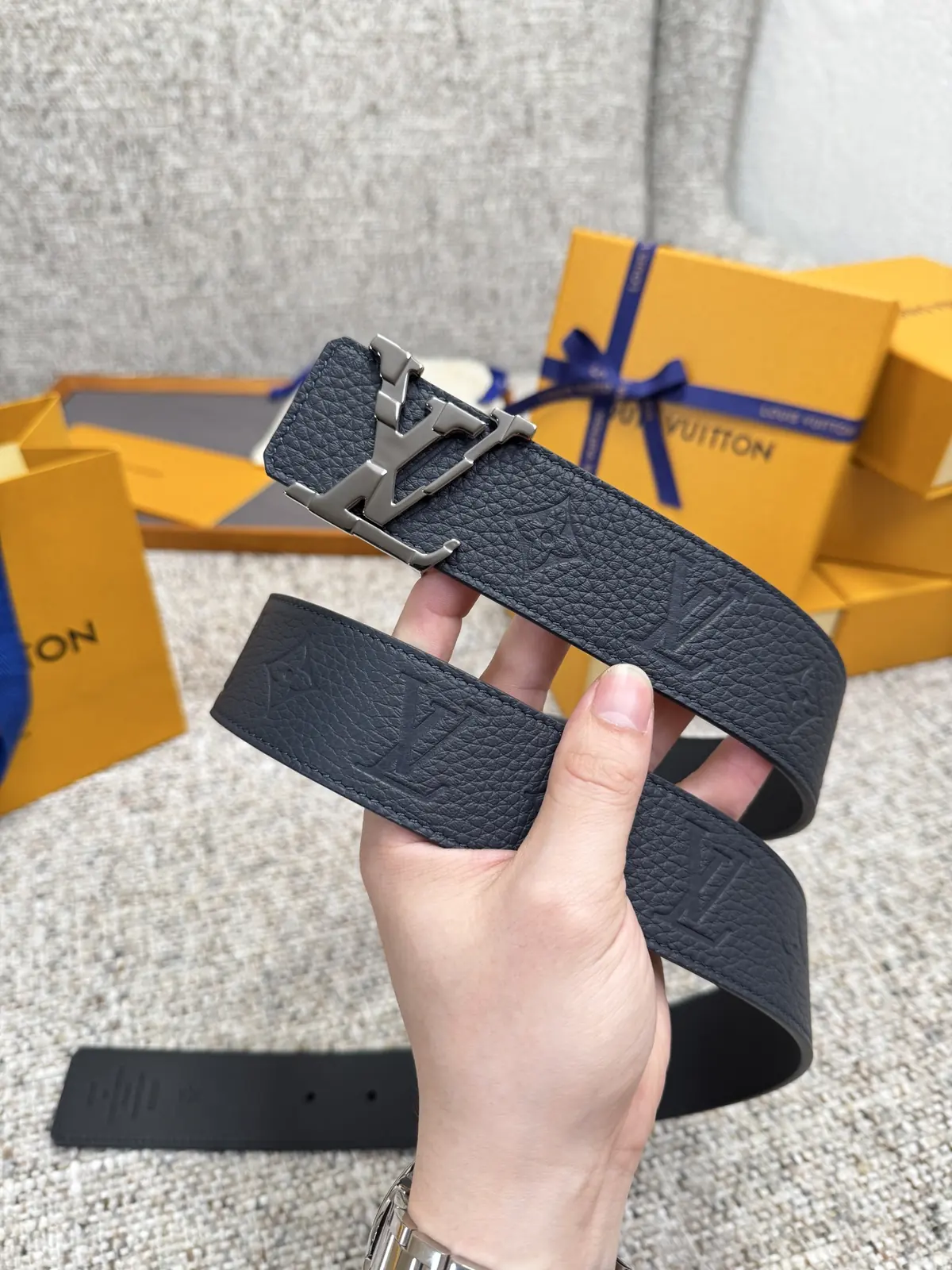 LV Style Gold Leather Men's Belt Lookbook Reference image 2