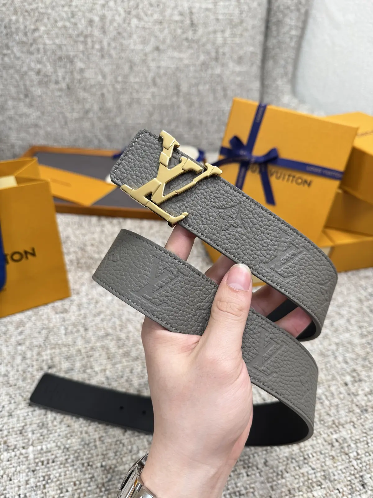 LV Style Gold Leather Men's Belt Lookbook Reference image 2