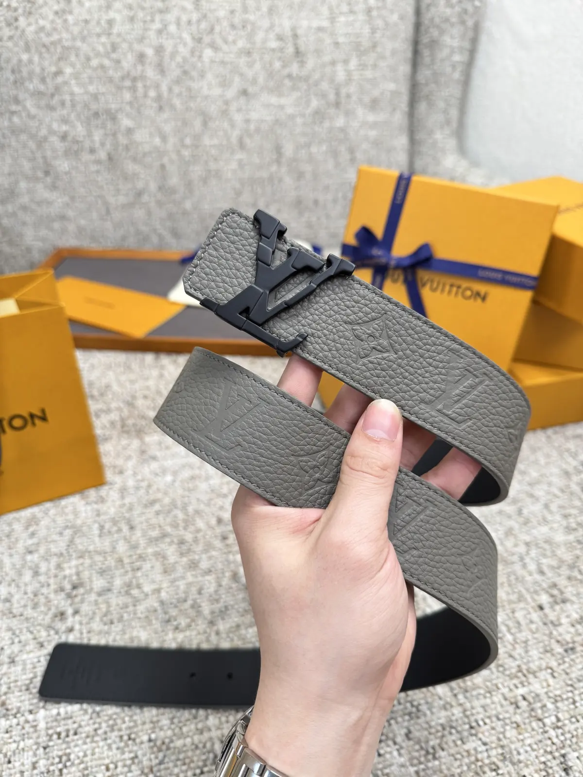 LV Style Gold Leather Men's Belt Lookbook Reference image 2