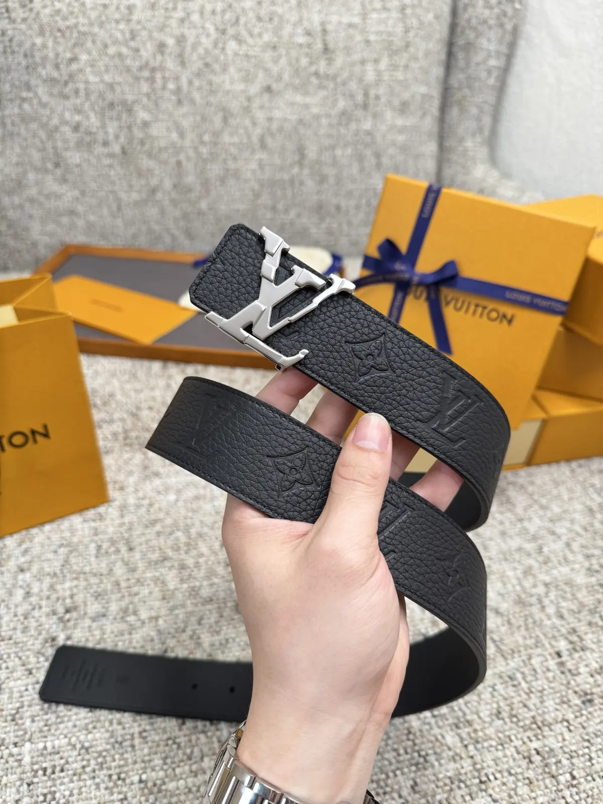 LV Style Gold Leather Men's Belt Lookbook Reference image 2