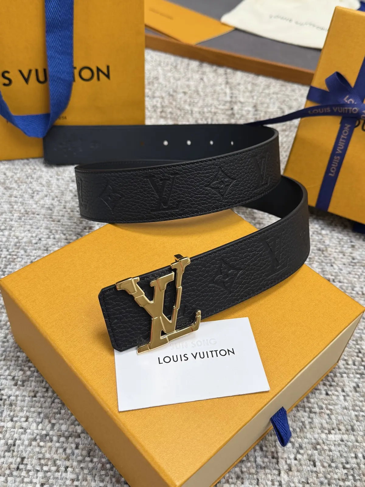 LV Style Gold Leather Men's Belt Lookbook Reference image 1