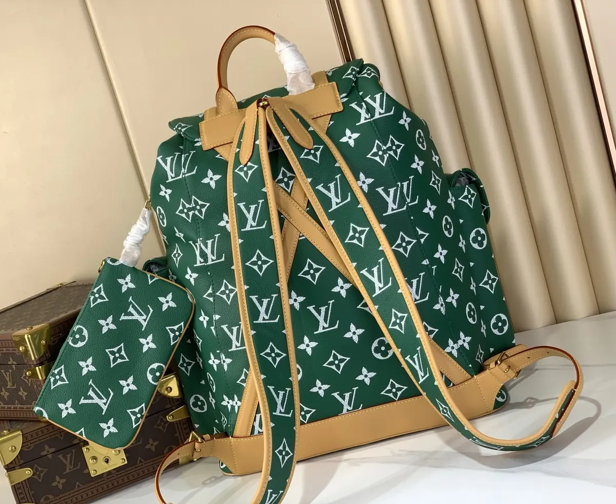 LV Style Green Leather Backpack Lookbook Reference image 3