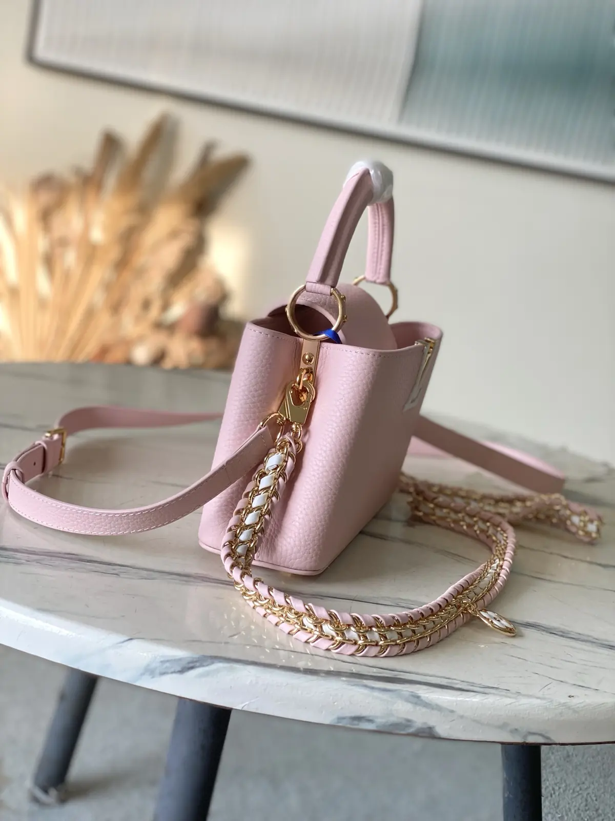 LV Style Pink Leather Top Handle Bag style reference detail image 4 from source 787666