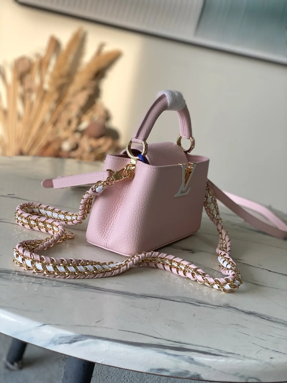 LV Style Pink Leather Top Handle Bag style reference detail image 2 from source 787667