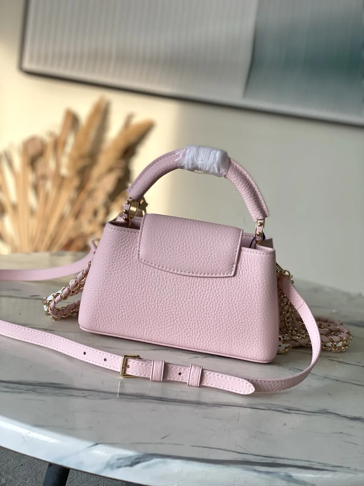 LV Style Pink Leather Top Handle Bag style reference detail image 3 from source 787667