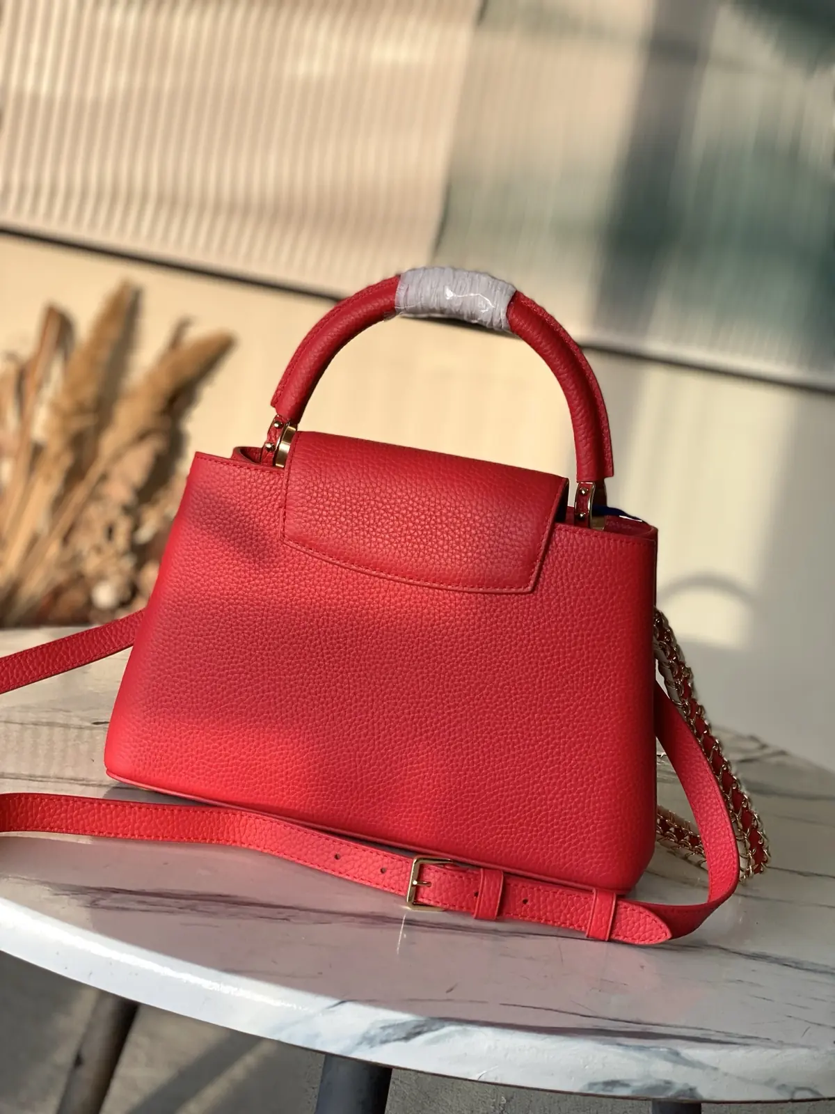 LV Style Red Leather Top Handle Bag style reference detail image 3 from source 787654