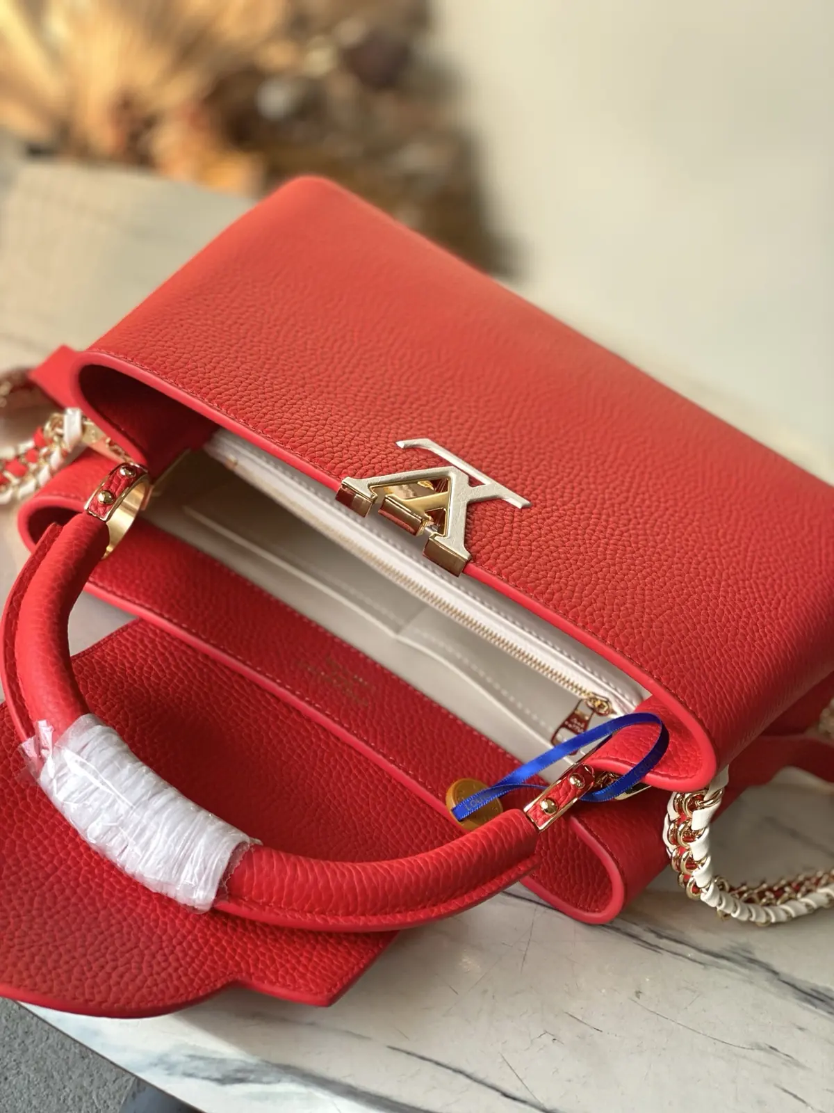 LV Style Red Leather Top Handle Bag style reference detail image 9 from source 787654