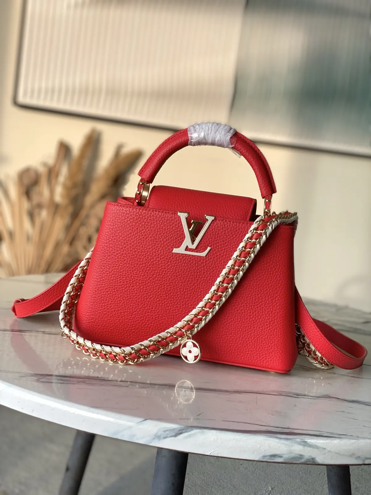 LV Style Red Leather Top Handle Bag style reference detail image 1 from source 787655