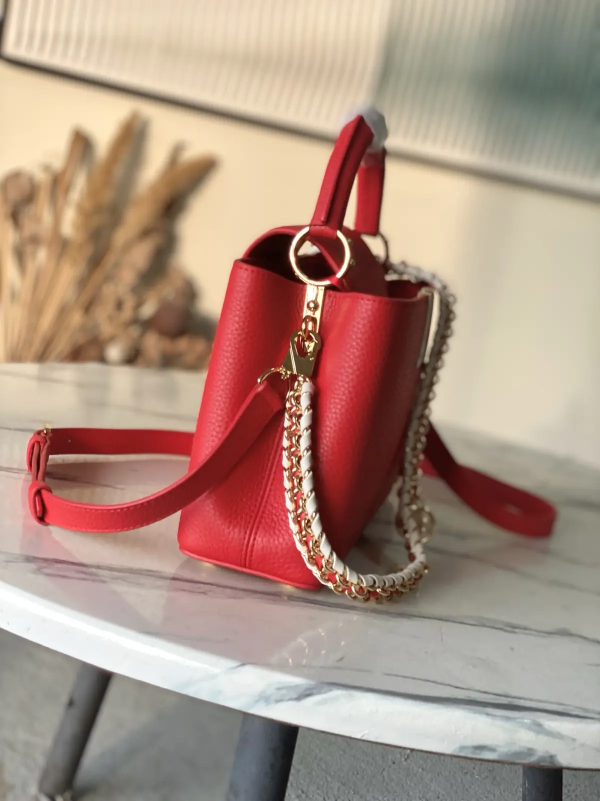 LV Style Red Leather Top Handle Bag style reference detail image 2 from source 787655