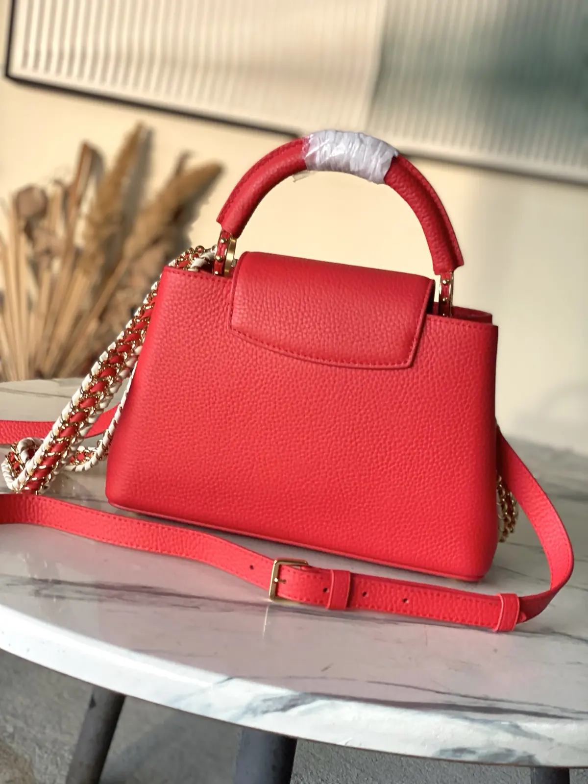 LV Style Red Leather Top Handle Bag style reference detail image 3 from source 787655