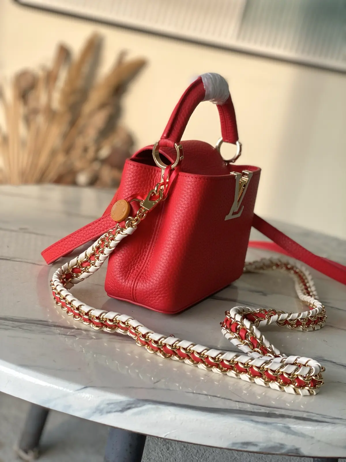 LV Style Red Leather Top Handle Bag style reference detail image 2 from source 787656