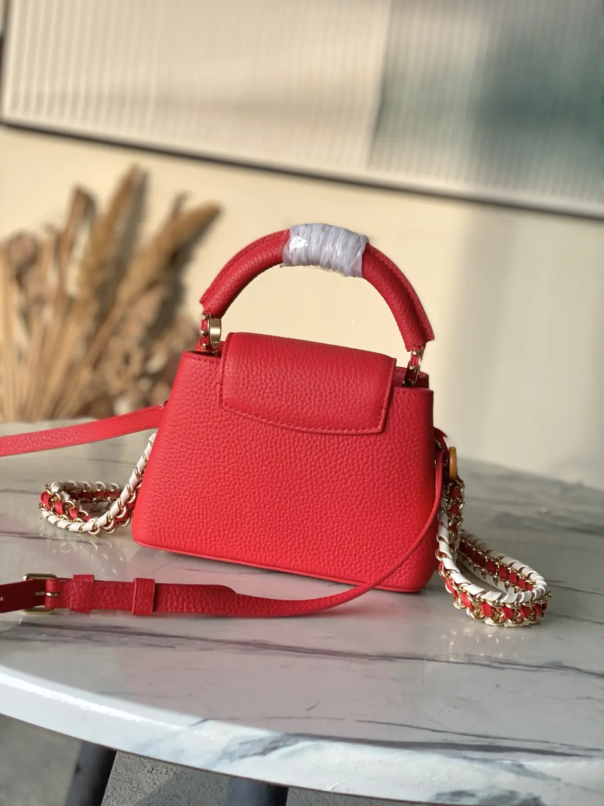 LV Style Red Leather Top Handle Bag style reference detail image 3 from source 787656