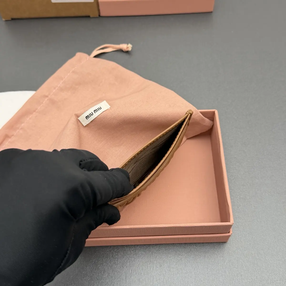 Miu Miu Style Beige Leather Card Holder Lookbook Reference image 6