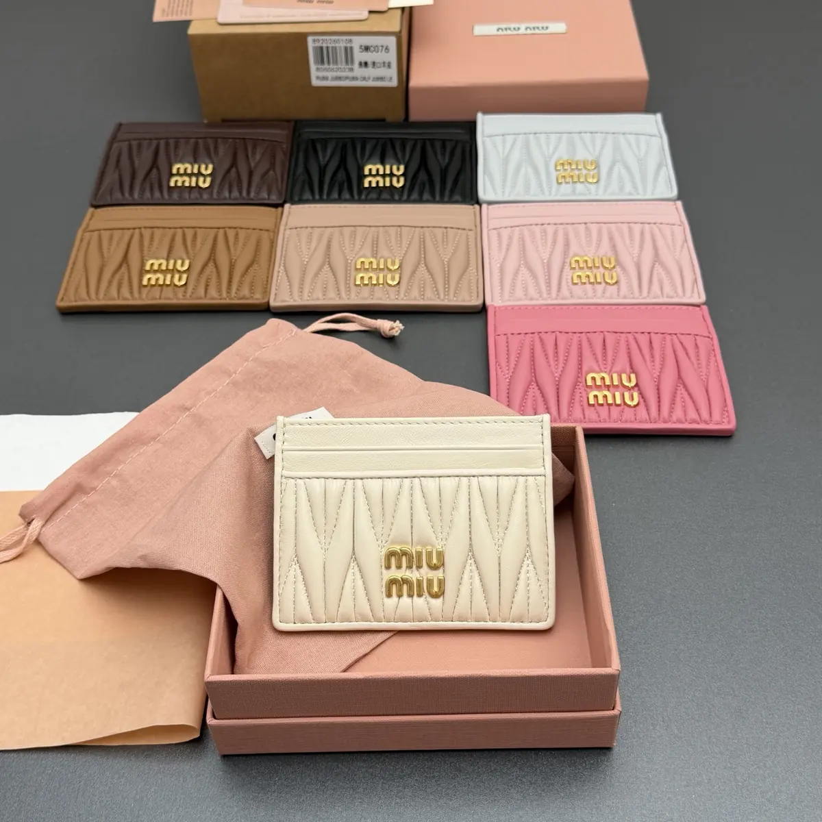 Miu Miu Style Beige Leather Card Holder Lookbook Reference image 6