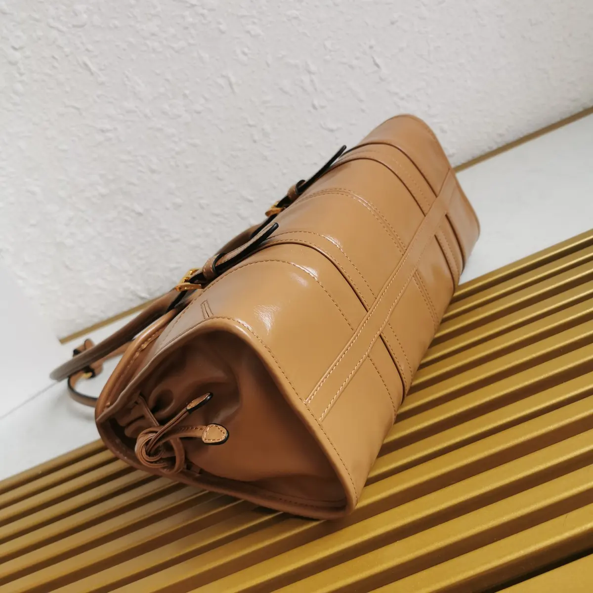 Prada Style Gold Leather Shoulder Bag Lookbook Reference image 3