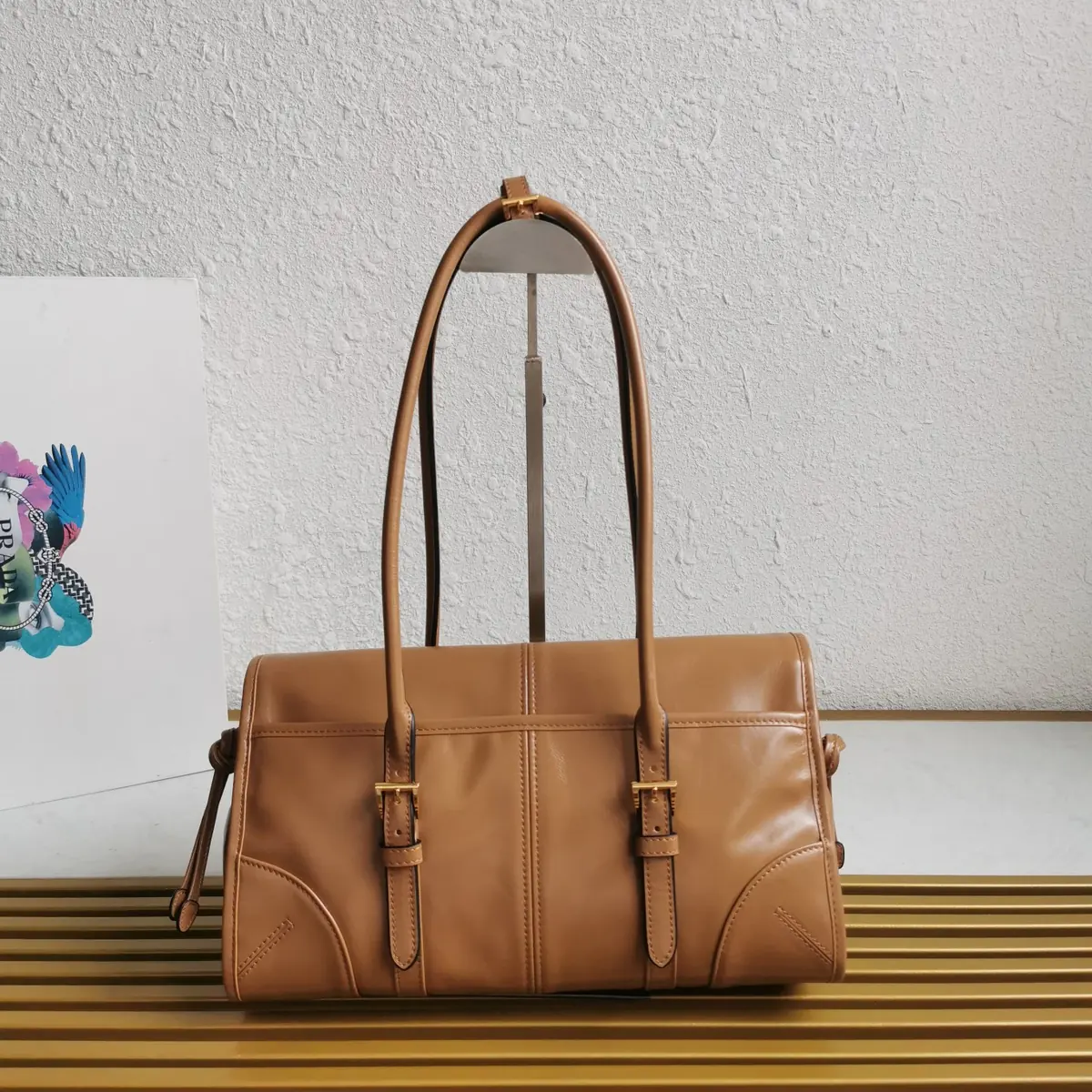 Prada Style Gold Leather Shoulder Bag Lookbook Reference image 5