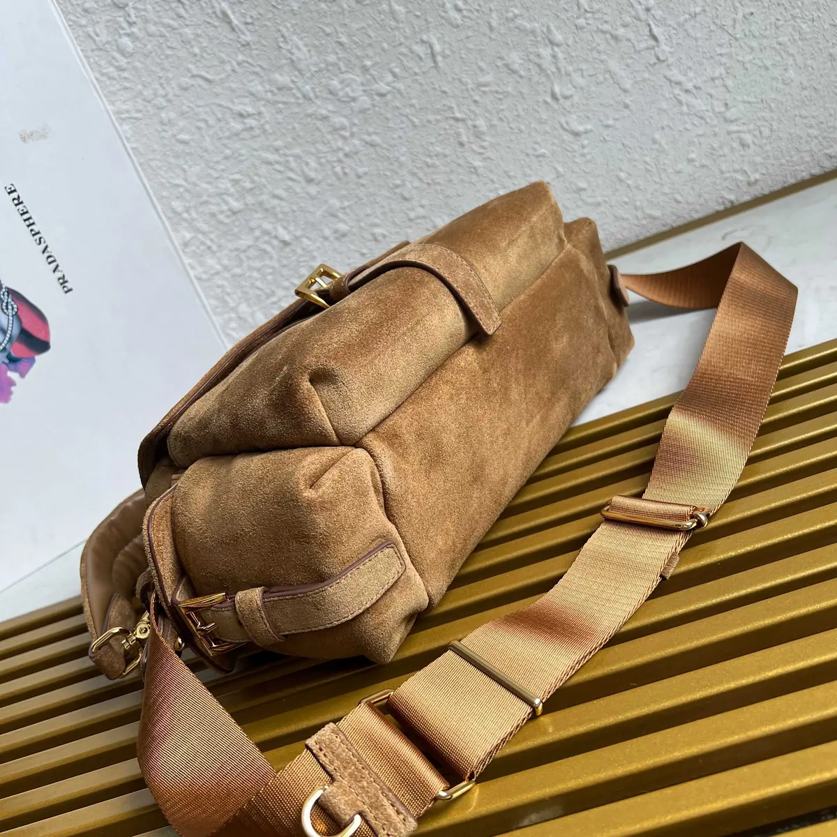 Prada Style Gold Leather Shoulder Bag Lookbook Reference image 3