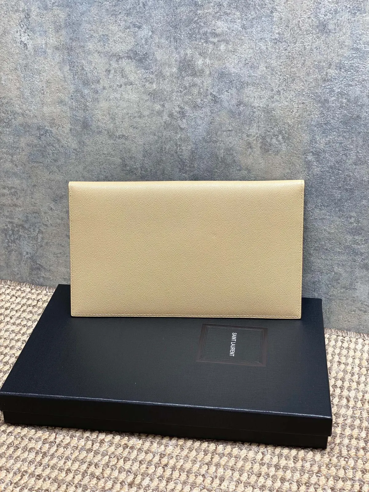 YSL Style Beige Leather Clutch Lookbook Reference image 2